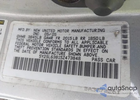 2005 Pontiac Vibe from USA, damaged, VIN 5Y2SL63815Z473848